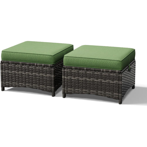 2‑Piece Wicker Patio Ottoman Set
