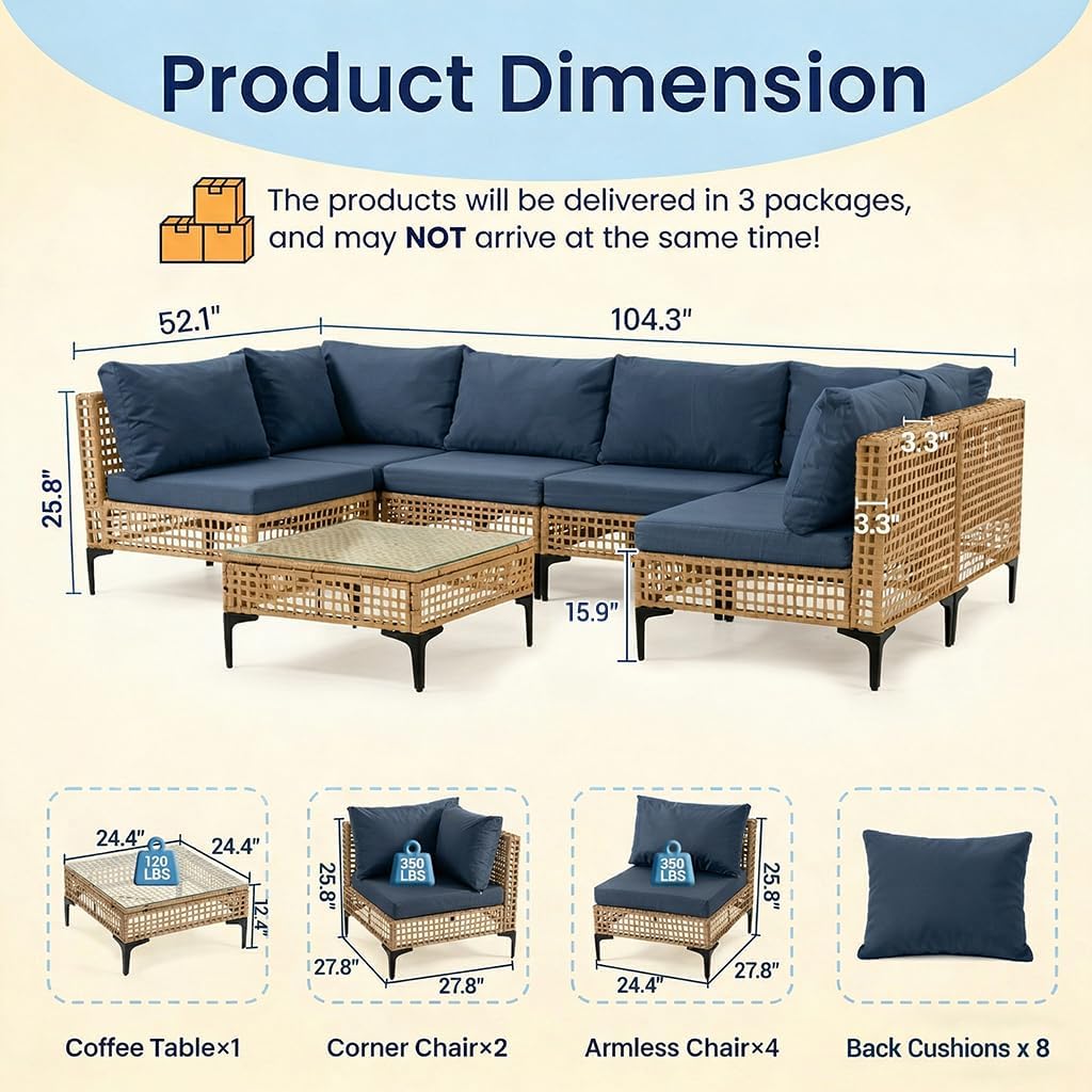 7‑Piece PE Rattan Patio Sectional Furniture Set