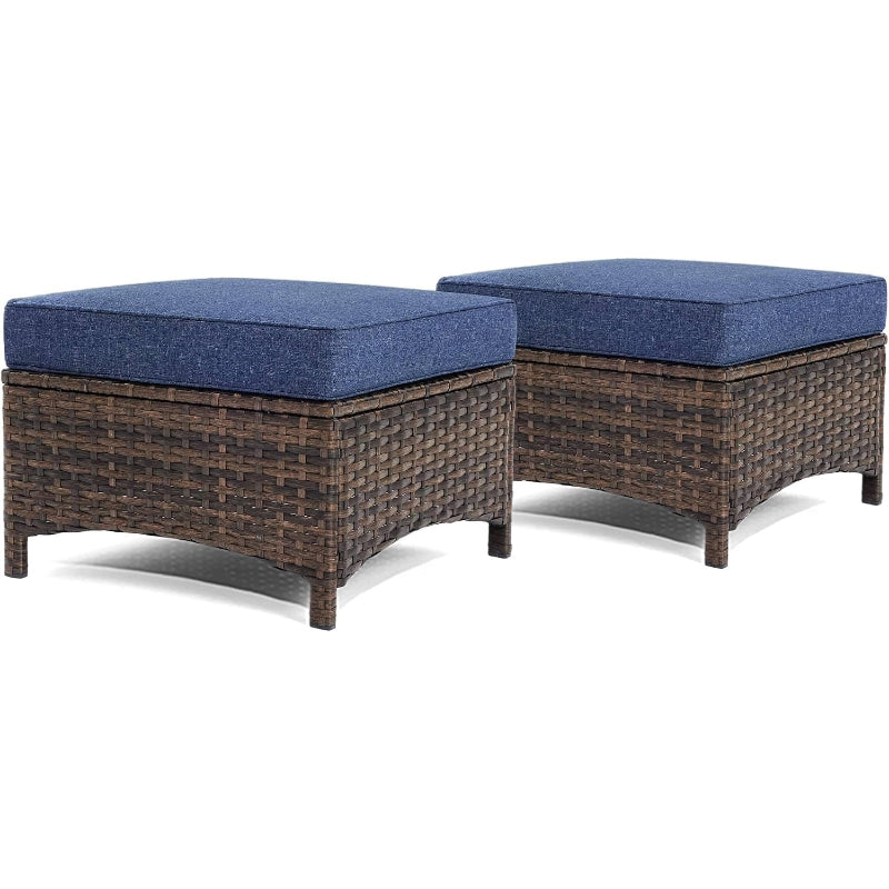 2‑Piece Wicker Patio Ottoman Set