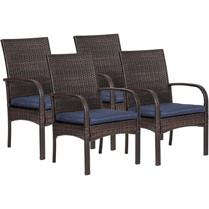 4‑Piece High‑Back Wicker Patio Dining Chairs Set