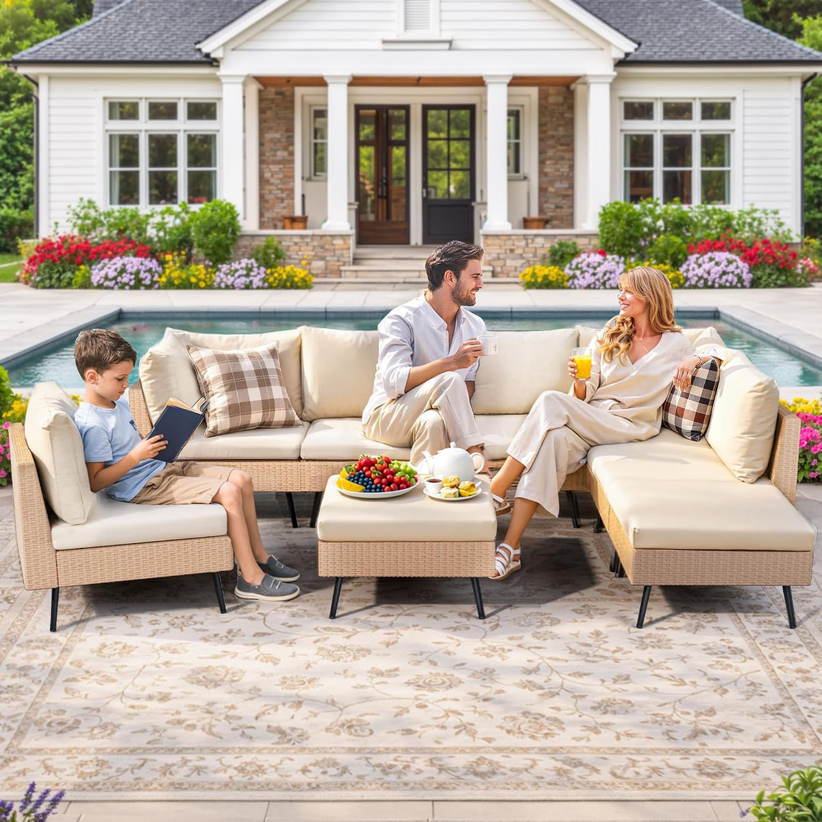 8‑Piece PE Rattan Patio Conversation Set