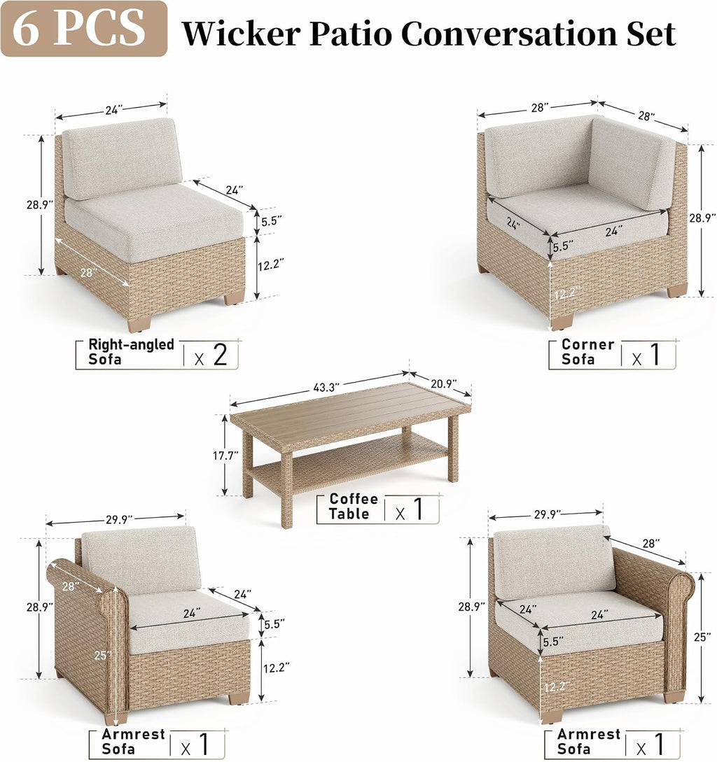 6‑Piece Wicker Patio Conversation Set