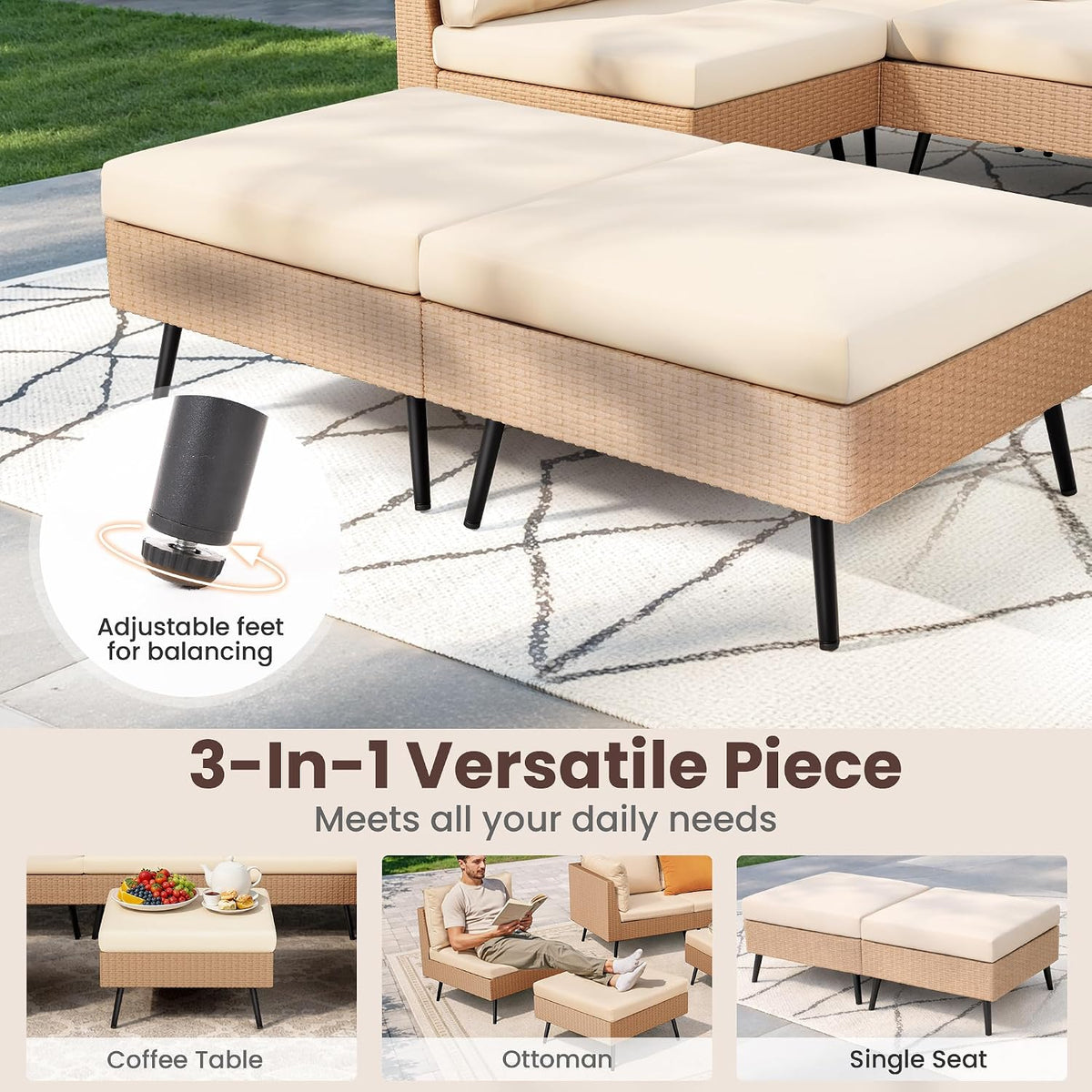 8‑Piece PE Rattan Patio Conversation Set