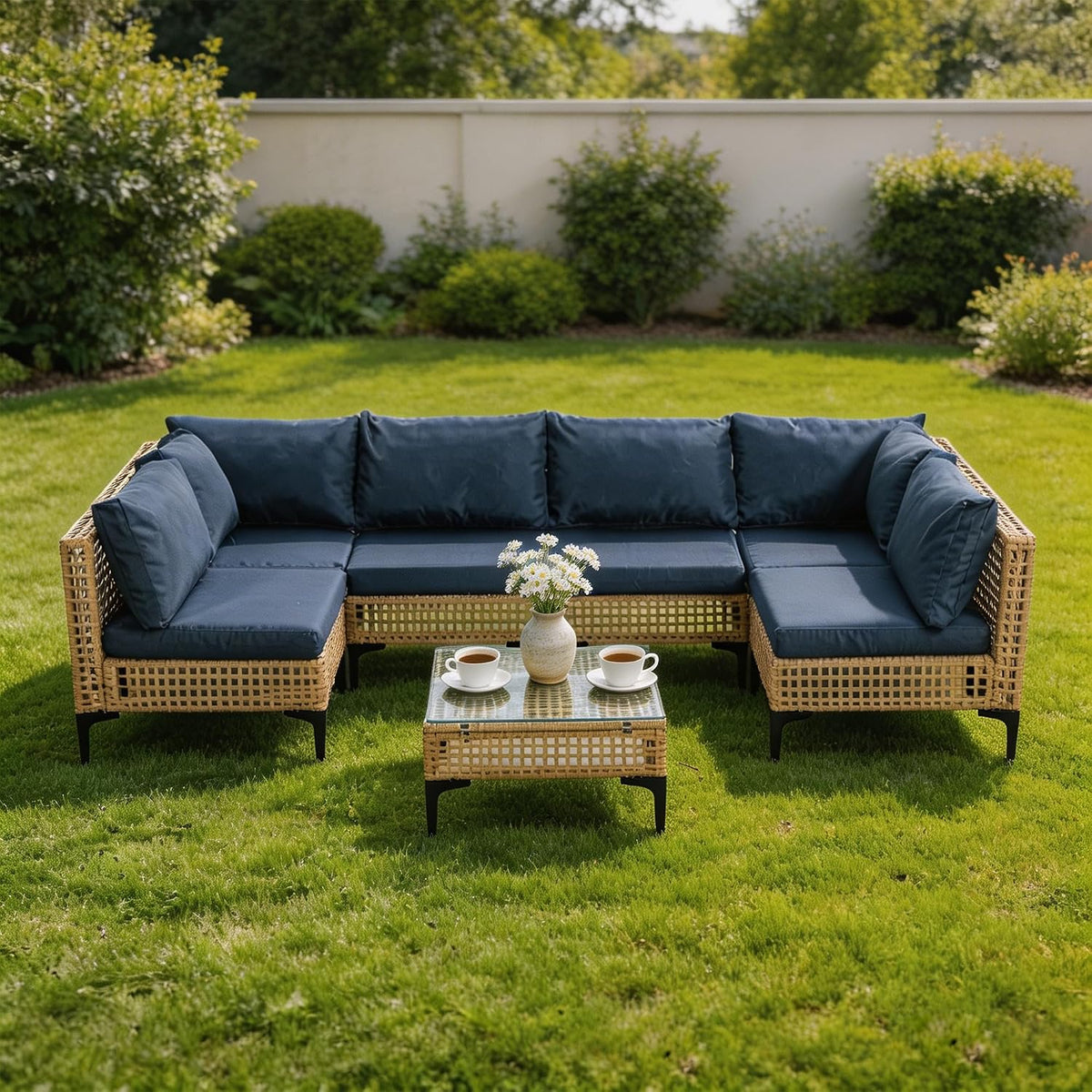 7‑Piece PE Rattan Patio Sectional Furniture Set