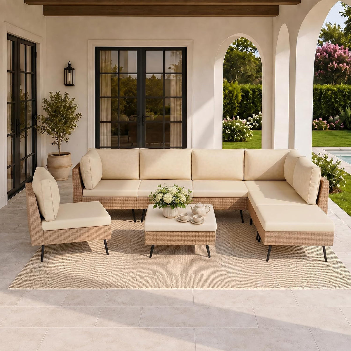 8‑Piece PE Rattan Patio Conversation Set
