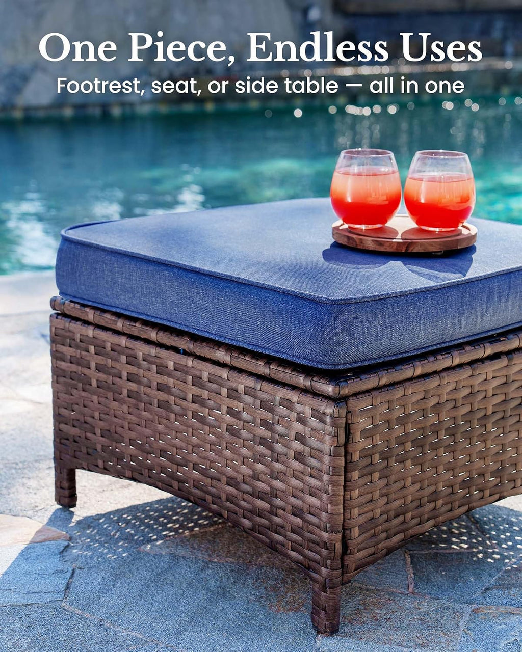 2‑Piece Wicker Patio Ottoman Set