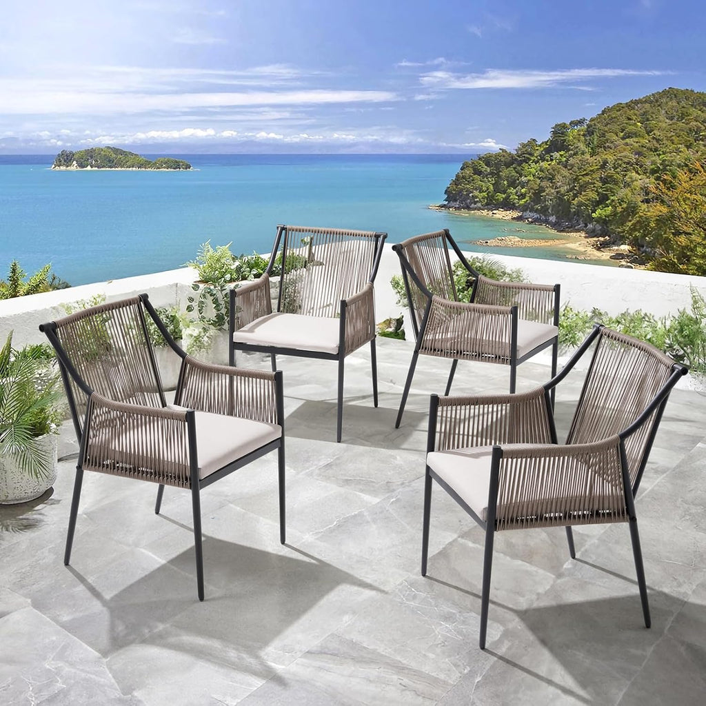 6‑Piece Stackable Rattan Patio Dining Chairs Set