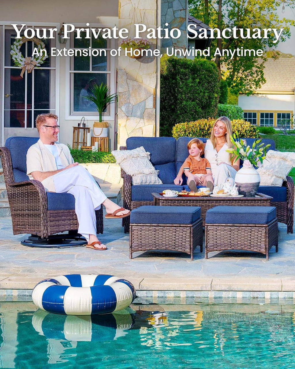 2‑Piece Wicker Patio Ottoman Set