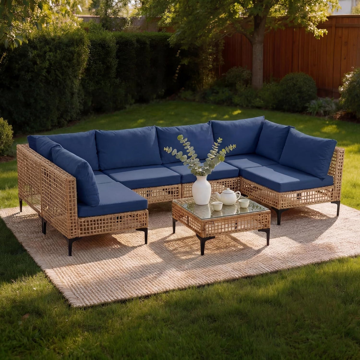 7‑Piece PE Rattan Patio Sectional Furniture Set