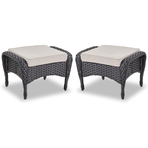 2‑Piece PE Wicker Patio Ottoman Set
